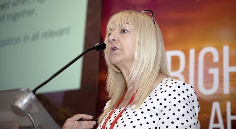 Jacquie White, UTU general secretary speaking at Ulster Teachers&rsquo; Union Conference in Newcastle yesterday. Picture by Kevin Cooper/ Photoline 