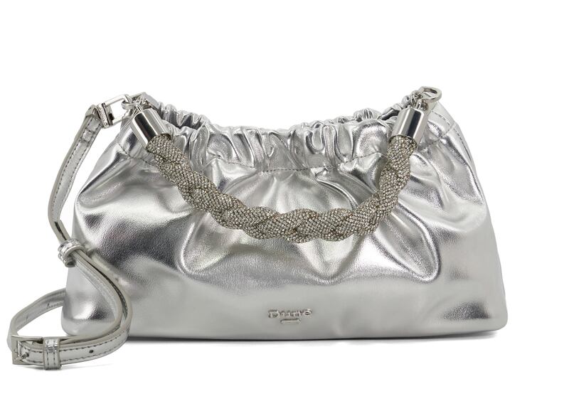 Bonanza - Silver Diamante-Plait Metallic Clutch Bag, Dune