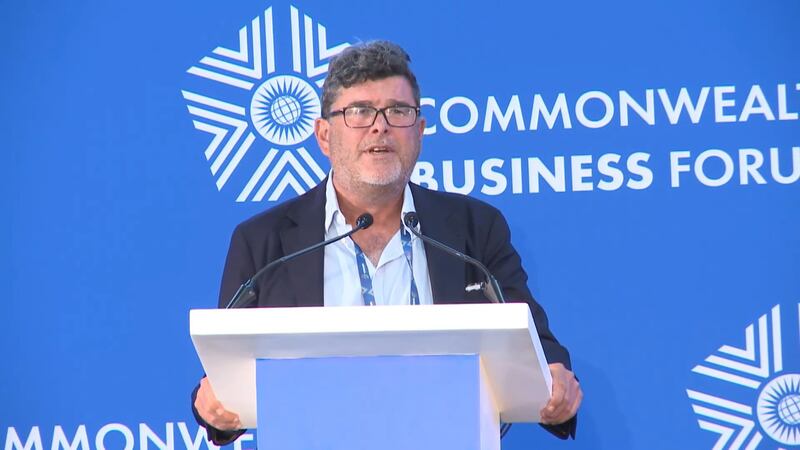 Frank Hester speaking at a Commonwealth Business Forum event in Kigali, Rwanda