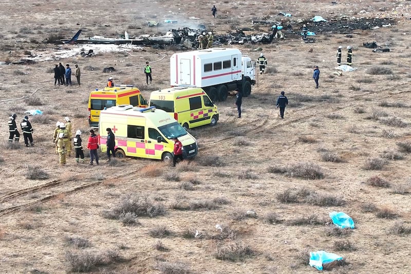 Mobile phone footage circulating online appeared to show the aircraft making a steep descent before smashing into the ground (AP Photo/Azamat Sarsenbayev)