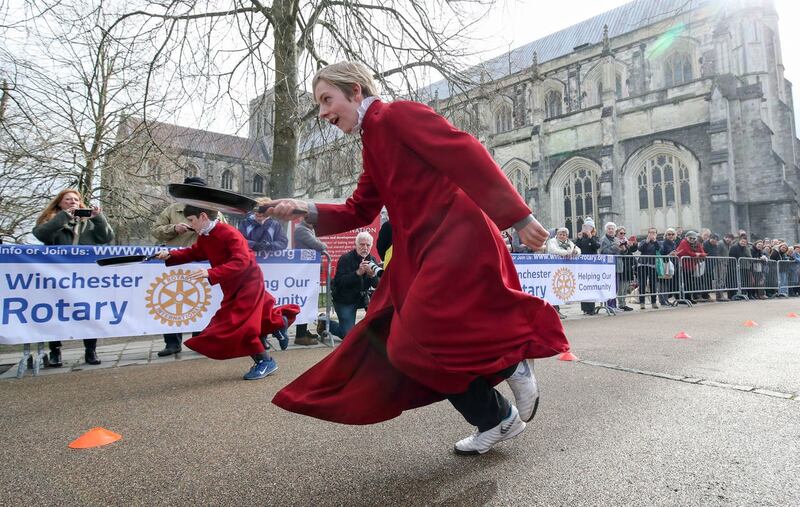 Winchester Cathedral pancake race