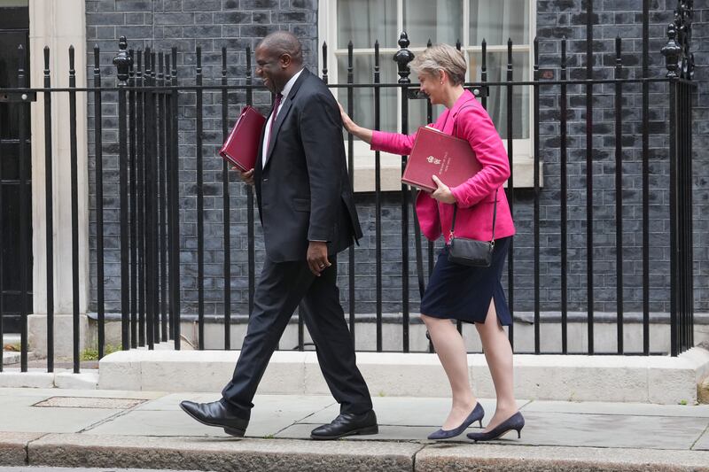 Foreign Secretary David Lammy and Home Secretary Yvette Cooper leaving Downing Street after a Cabinet meeting