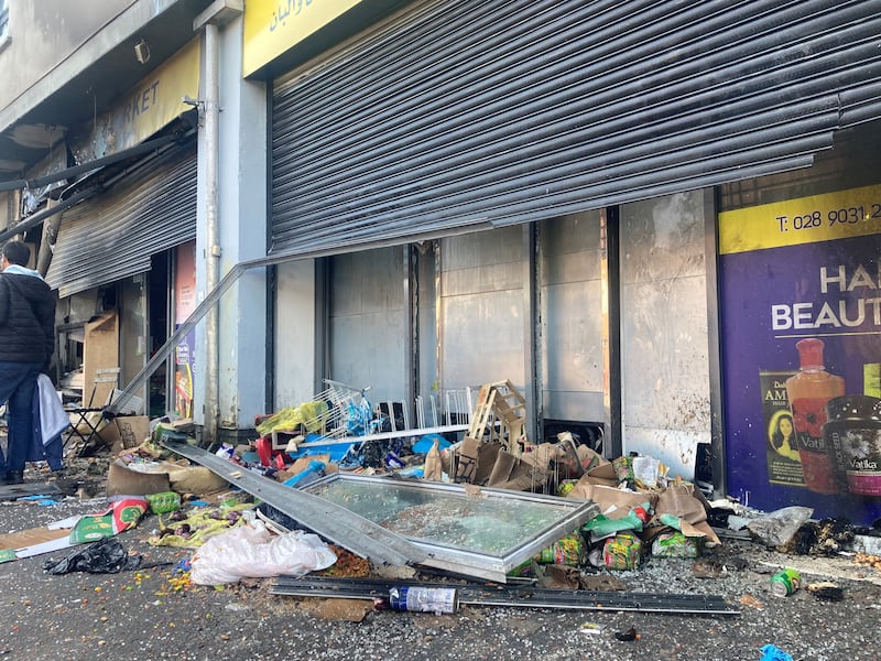 Sham Supermarket on Donegall Road in Belfast after it was attacked during disorder in the area