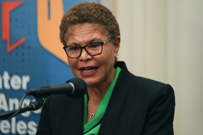 Los Angeles Mayor Karen Bass spoke as the region attempts to confront the crisis (AP)