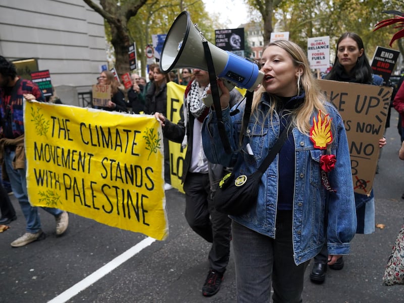 Demonstrators chanted ‘ceasefire now’ as they marched through central London