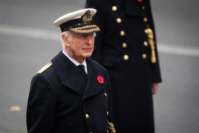 King Charles during the Remembrance Sunday service at the Cenotaph in London