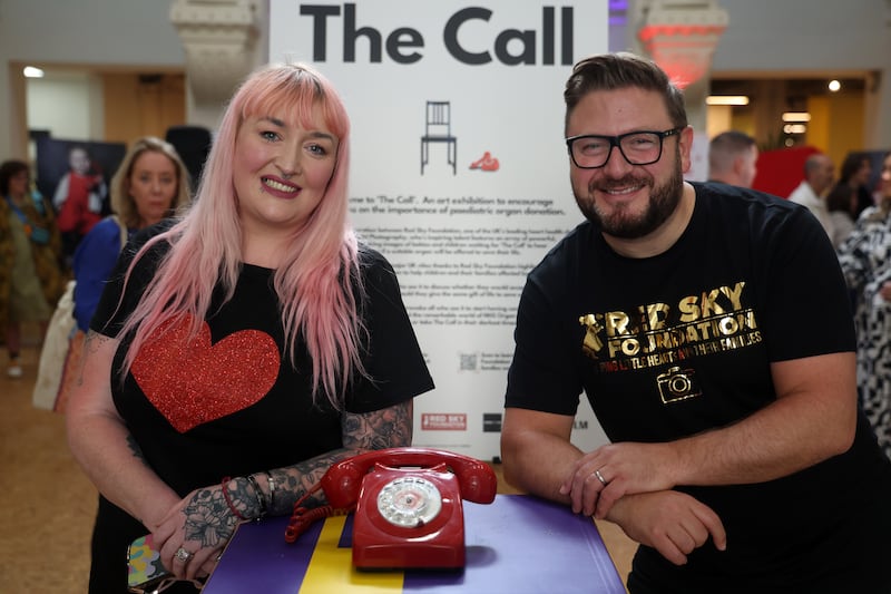 Photographer Debbie Todd and Sergio Petrucci from the Red Sky Foundation raises vital funds to support life saving work for babies, children and adults who are born with or who develop heart conditions at the exhibition in 2 Royal Avenue, Belfast. PICTURE: MAL MCCANN