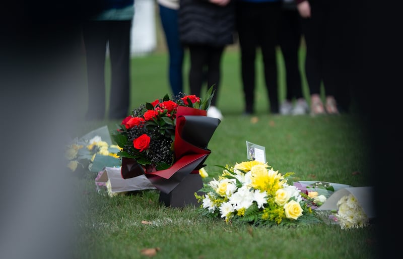 Flowers at Gilford Crusaders Football Club on Saturday, where a memorial service was held after the death of club member Conor Molloy in Australia. PICTURE: GILFORD CRUSADERS FOOTBALL CLUB