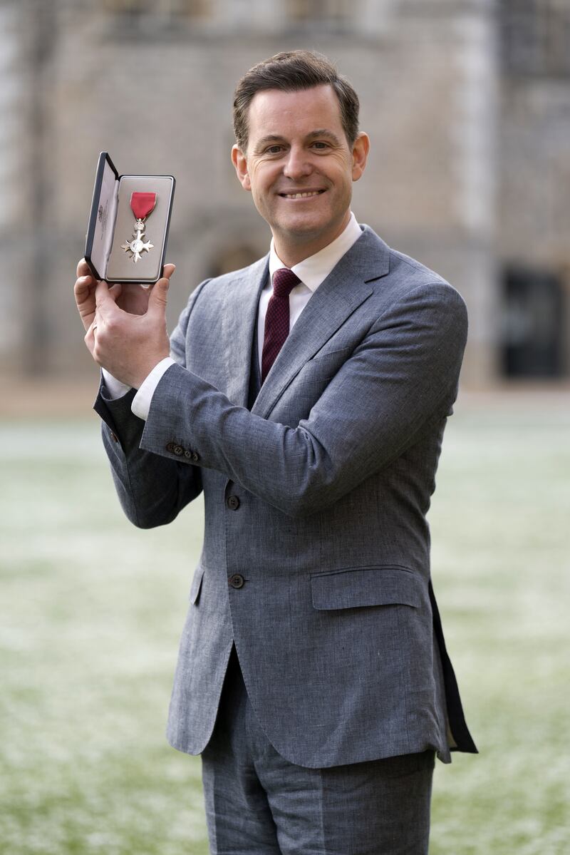 Matt Baker after being made an MBE (Member of the Order of the British Empire) by King Charles III during an investiture ceremony at Windsor Castle in 2022