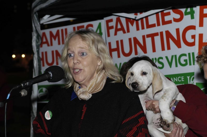 File photo of Baroness Ann Mallalieu addressing a pro-hunt crowd outside the Palace of Westminster after MPs voted overwhelmingly for a total ban on fox hunting with dogs in England and Wales