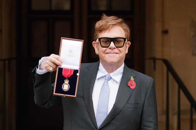 Sir Elton John was made a member of the Order of the Companions of Honour for services to music and to charity in November 2021