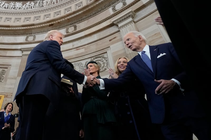 President Donald Trump shakes hands with former president Joe Biden after being sworn in as the 47th president of the United States (Morry Gash, Pool/AP)