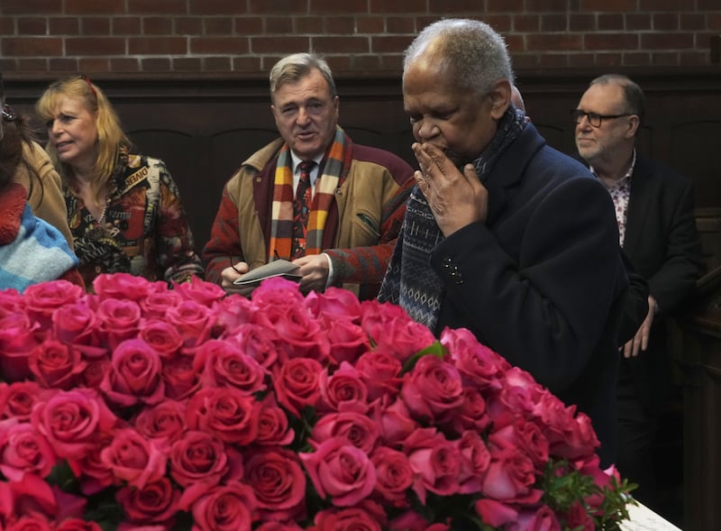 Richard Taylor, father of 10-year-old Damilola Taylor, attending the funeral of Kids Company founder Camila Batmanghelidjh at Golders Green Crematorium, north London