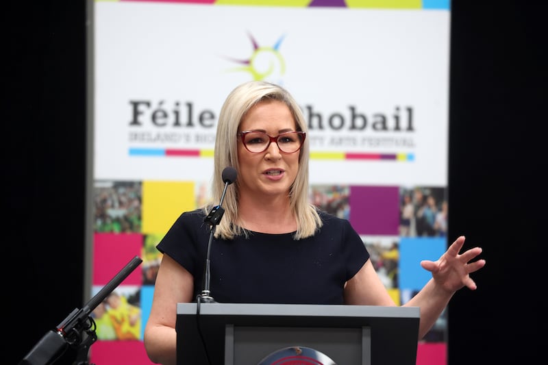 First Minister Michelle O’Neill speaks at the launch of Feile an Phobail in west Belfast. PICTURE: MAL MCCANN