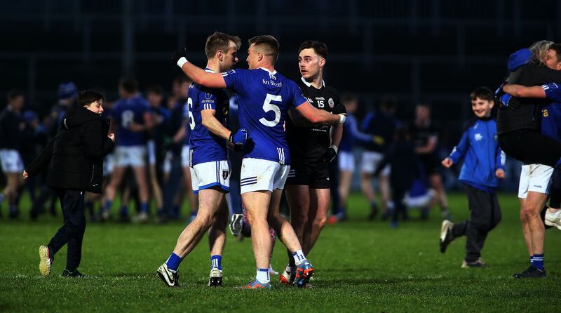 The Scotstown players celebrate after Sunday's Ulster Club SFC victory over Kilcoo. Picture by Seamus Loughran