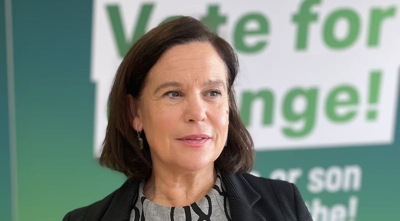 Sinn Fein leader Mary Lou McDonald and her frontbench team make a pitch to the electorate with five days to go before polling day on November 29 at CHQ Dublin (Gráinne Ní Aodha/PA)