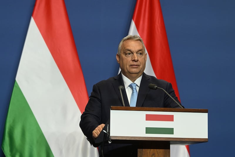 Mr Orban said AfD’s leader was ‘the future of Germany’ (MTI via AP)