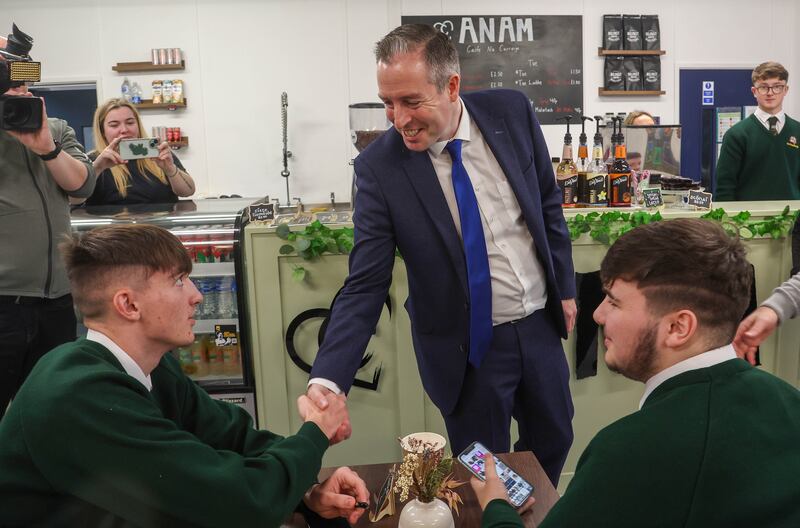 Education Minister Paul Givan during a visit to  Fóram na nÓg in West Belfast on Wednesday.
PICTURE COLM LENAGHAN