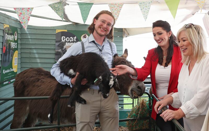 First Minister Michelle O’Neill and Deputy First Minister Emma Little-Pengelly during a walk about at the Balmoral Show on Thursday.
PIC COLM LENAGHAN