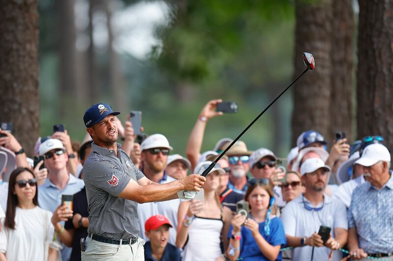 PINEHURST, NORTH CAROLINA - JUNE 16: Bryson DeChambeau of the United States /hits a tee shot on the 16th hole during the final round of the 124th U.S. Open at Pinehurst Resort on June 16, 2024 in Pinehurst, North Carolina. (Photo by Alex Slitz/Getty Images)