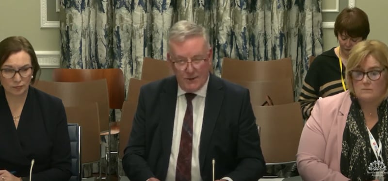 Health Minister Mike Nesbitt speaking at an emergency meeting of the Stormont Health Committee.