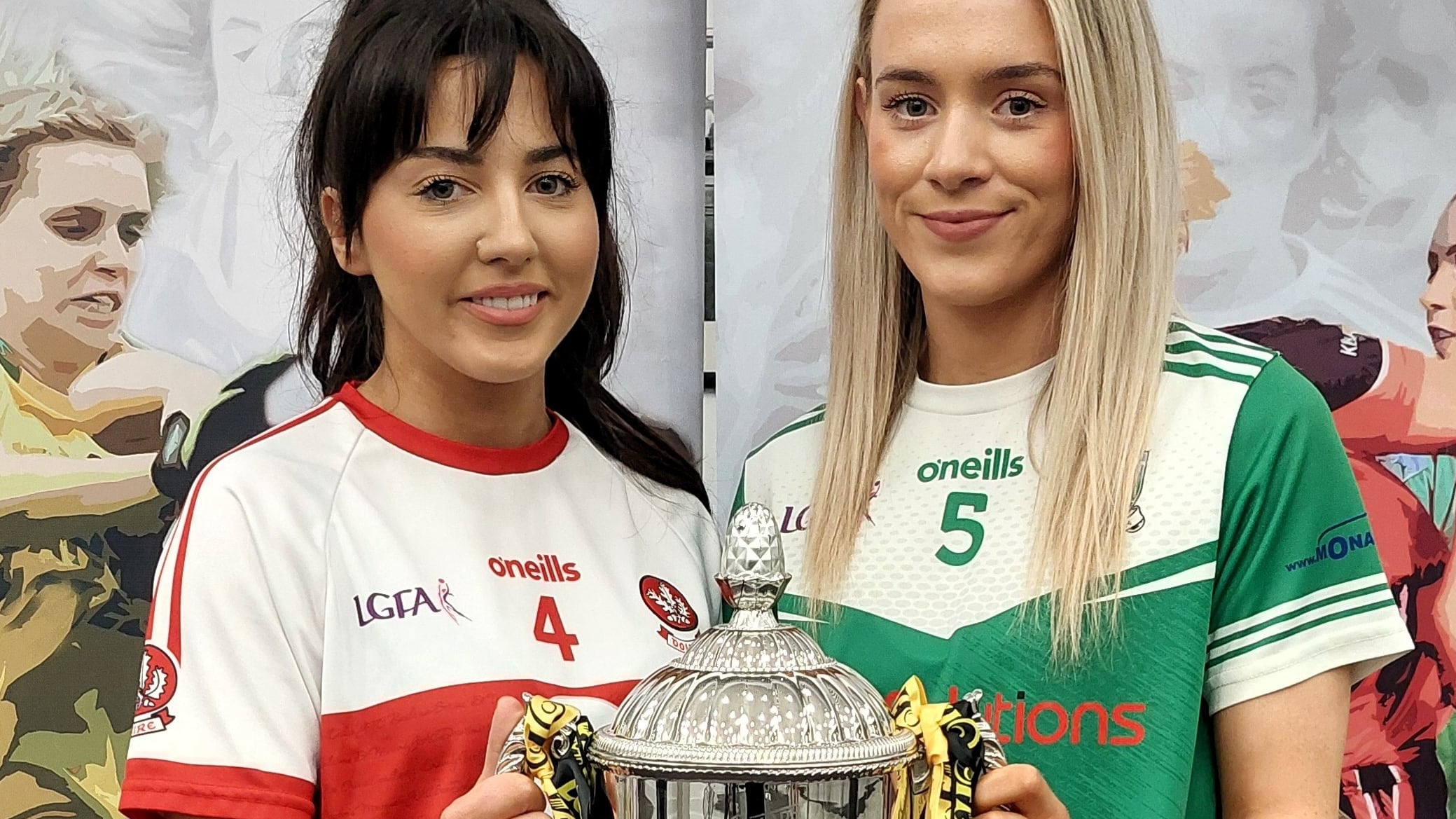 Derry captain Joanne Corr and Fermanagh captain Shannon McQuade ahead of the Ulster Junior Football Championship final on Saturday