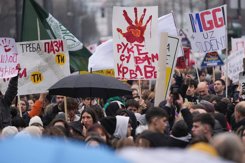 Protesters have blocked traffic daily in Serbia to protest the deaths of 15 people killed in the collapse of a train station canopy (Darko Vojinovic/AP)