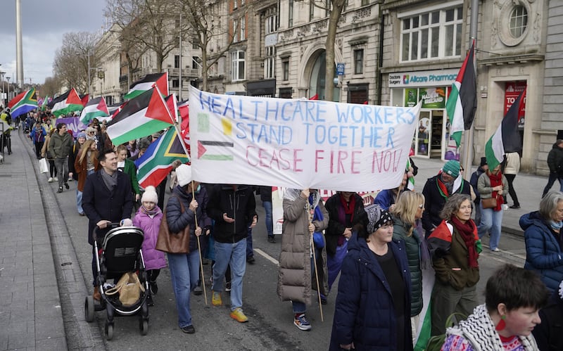 People during the Stand Together solidarity march in Dublin