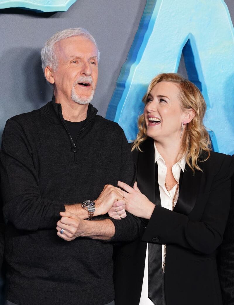 James Cameron and Kate Winslet attend a photo call for the new film, Avatar: The Way Of Water in 2022