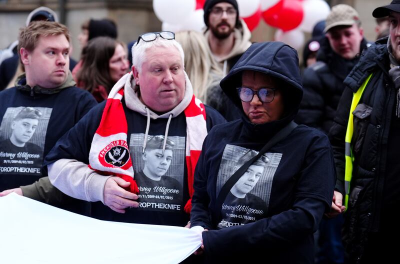 Harvey Willgoose’s parents Mark Willgoose (left), and Caroline took part in the march