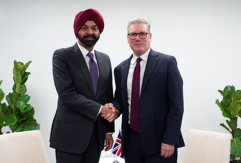 Prime Minister Sir Keir Starmer and World Bank president Ajay Banga at the beginning of a bilateral meeting on day two of the Cop29 climate summit in Baku, Azerbaijan