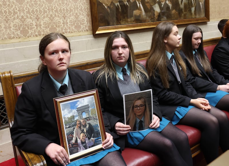 Class mates of Kamile Vaicikonyte,  meet with Infrastructure Minister, John O’Dowd at Stormont on Thursday, in  relation to the A5 road project.
Kamile Vaicikonyte, a year 13 pupil, who died in a crash on the A5 earlier this year.
PICTURE COLM LENAGHAN