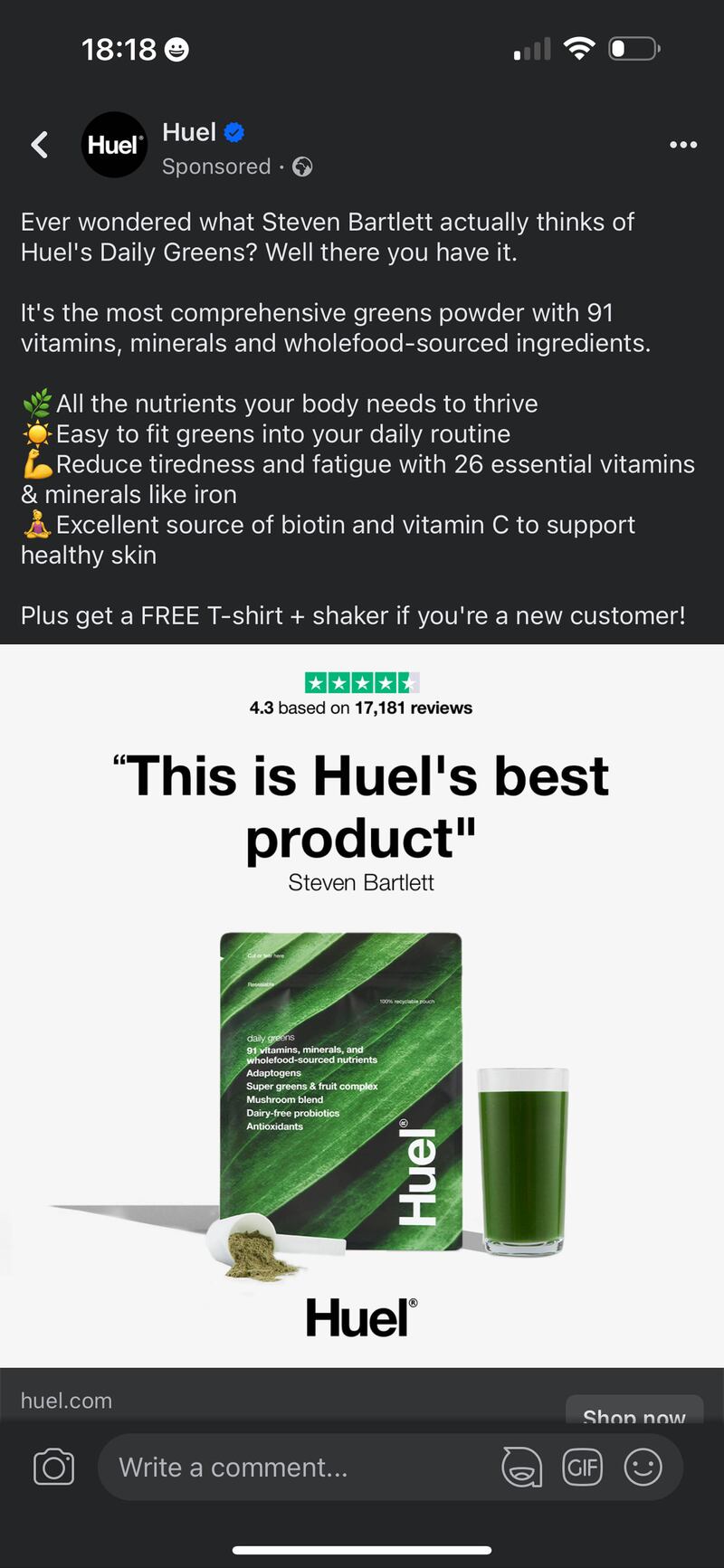 Undated handout image issued by the ASA of the ad for Huel featuring Bartlett.