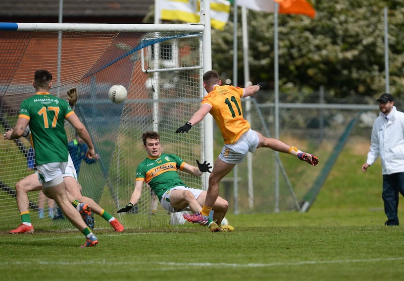 Adam Loughran netted goals either side of one from Aghagallon's Ruairi McCann     Picture: Mark Marlow