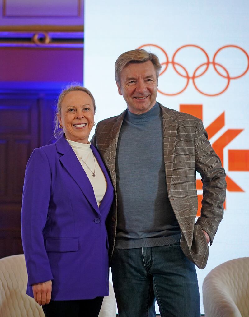 Ice skaters Jayne Torvill and Christopher Dean on a visit to Bosnia and Herzegovina to mark the 40th anniversary of winning gold medals at the 1984 Winter Olympics