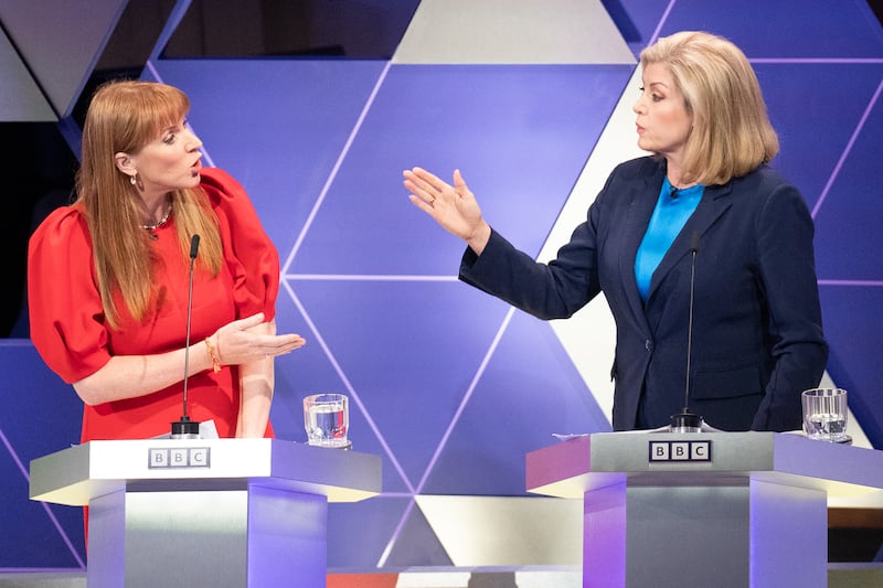 Deputy Labour leader Angela Rayner (left) and Commons leader Penny Mordaunt take part in the BBC Election Debate on June 7