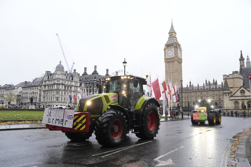 Farmers in tractors drove in Parliament Square, London, ahead of a protest on Tuesday over changes to inheritance tax rules