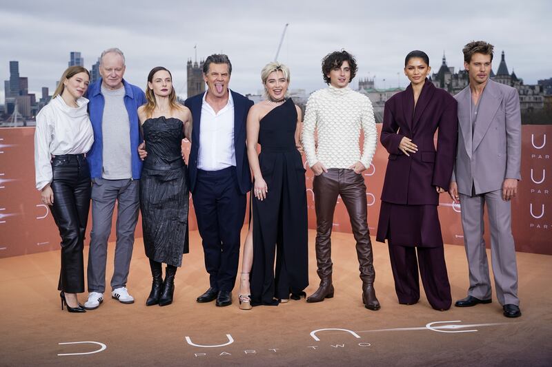 Lea Seydoux, Stellan Skarsgard, Rebecca Ferguson, Josh Brolin, Florence Pugh, Timothee Chalamet, Zendaya and Austin Butler attending a photo call for Dune: Part Two