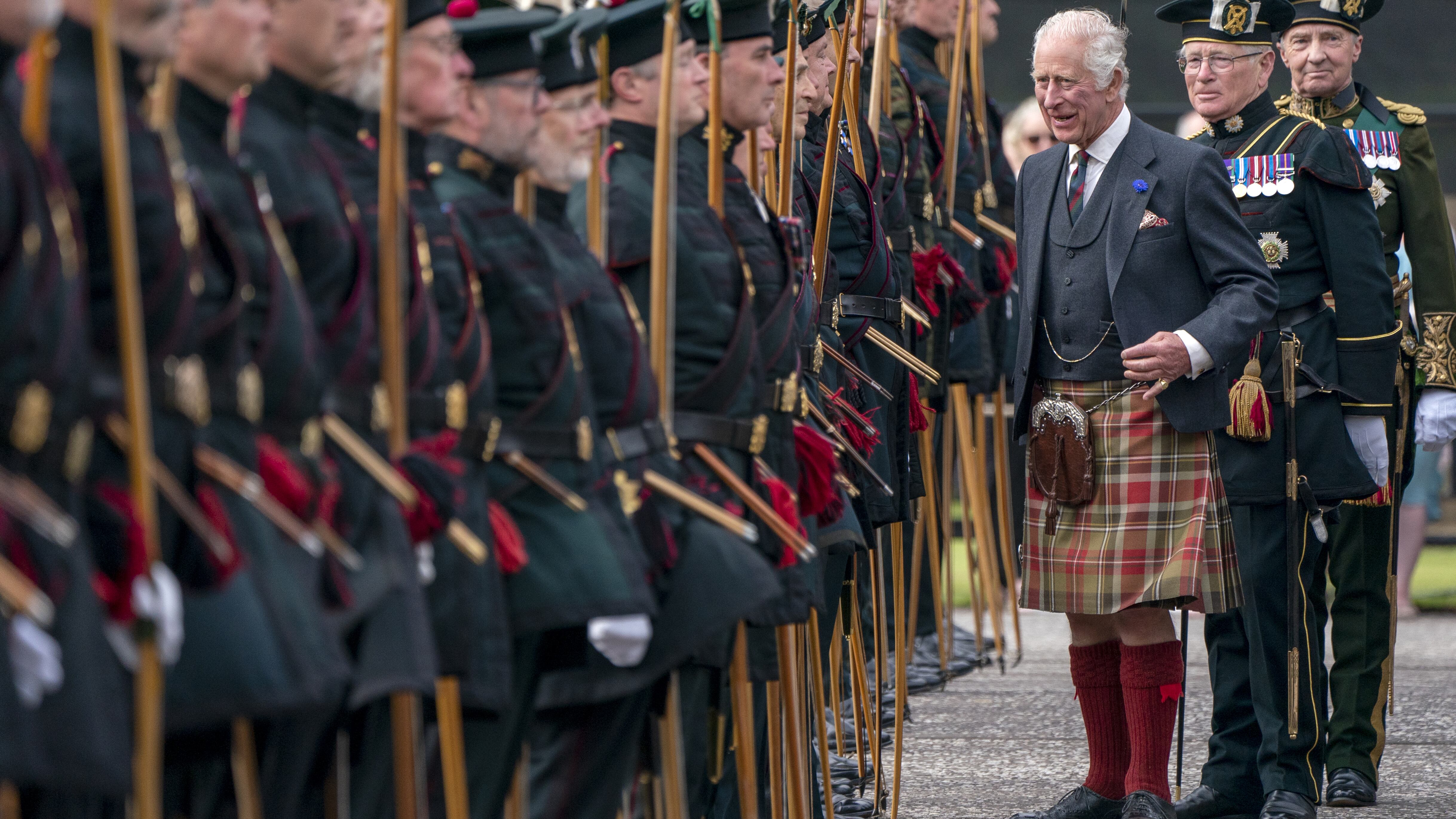 The King during the Ceremony of the Keys on the forecourt of the Palace of Holyroodhouse in Edinburgh in 2023