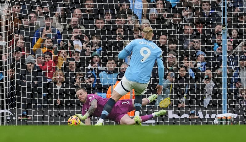 Jordan Pickford made a crucial penalty save from Erling Haaland at the Etihad Stadium