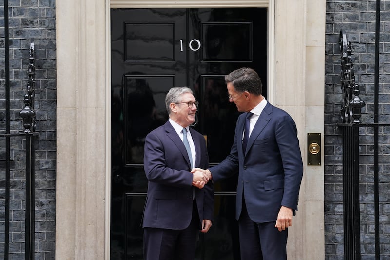 Nato secretary-general Mark Rutte, right, announced the nuclear exercise after talks in No 10