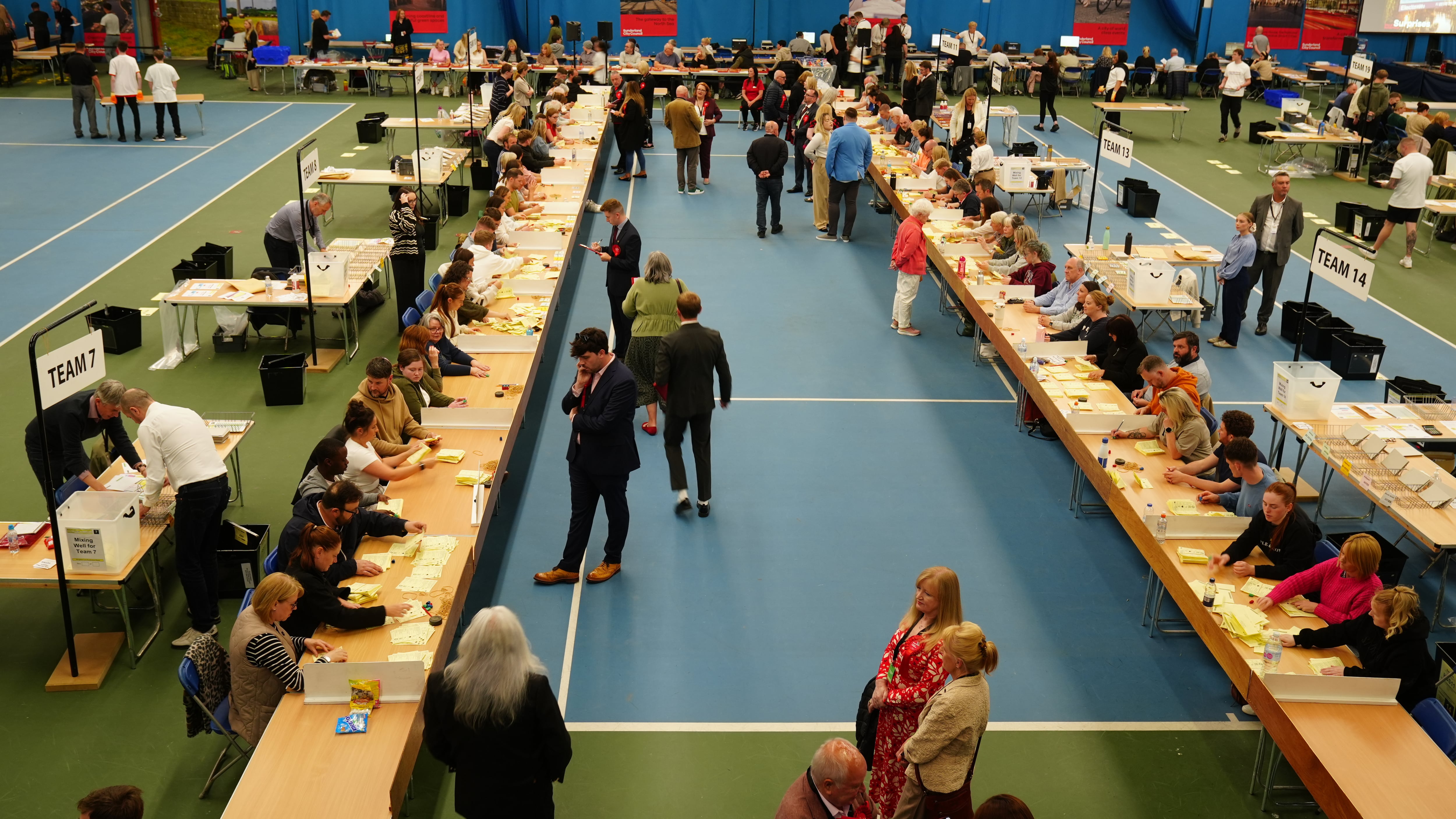 Votes are counted at Silkworth Community Pool Tennis & Wellness Centre in Sunderland