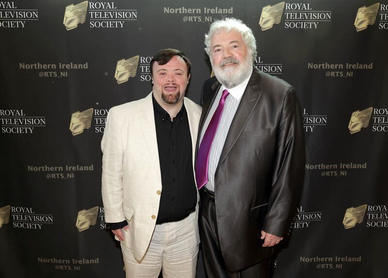 James Martin, winner of the RTS NI Brian Waddell Award for Outstanding Contribution pictured with his father Ivan. Photo by Press Eye.