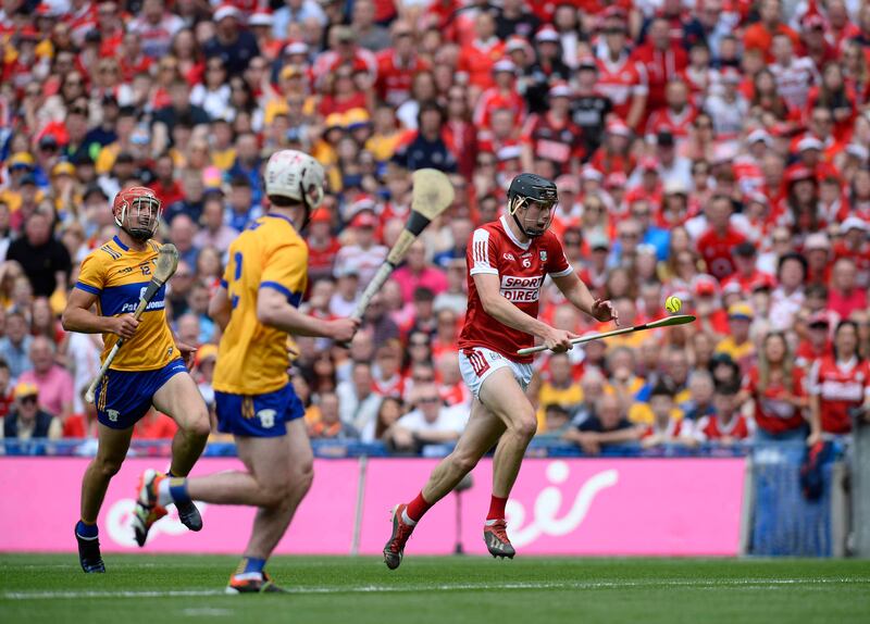 Cork's centre half-back Robert Downey races through to score to score their goal at Croke Park.