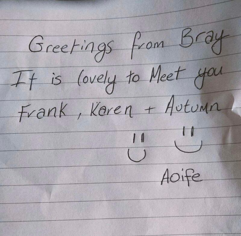 Aoife sent this note to Frank and his family to confirm that her handwriting was identical to that of the note found on the New Jersey beach. Picture by Sun by the Sea magazine via Facebook