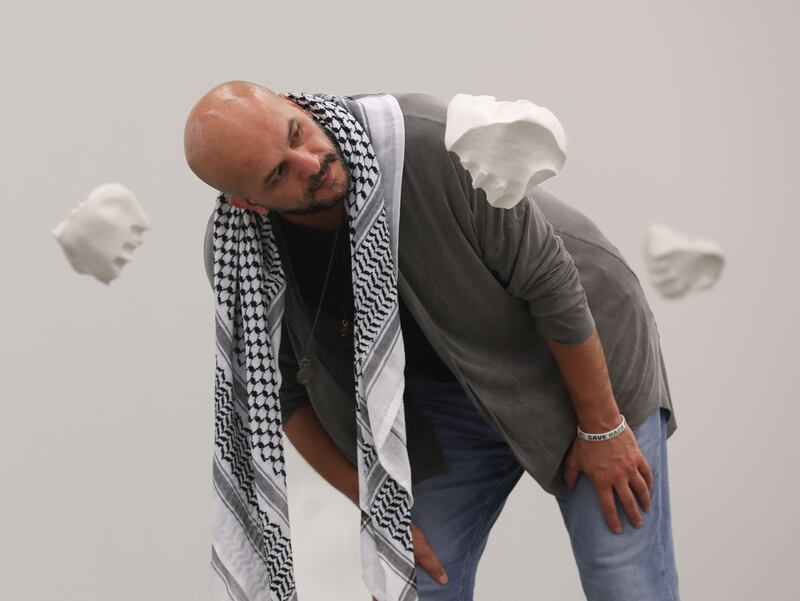 Artist Khaled Barakeh at his exhibition ‘The Shake’ at The Mac in Belfast.
PICTURE COLM LENAGHAN