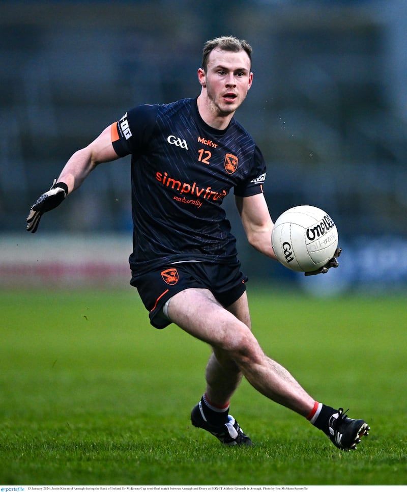 Justin Kieran in action during January's Bank of Ireland Dr McKenna Cup semi-final match between Armagh and Derry. Photo by Ben McShane/Sportsfile