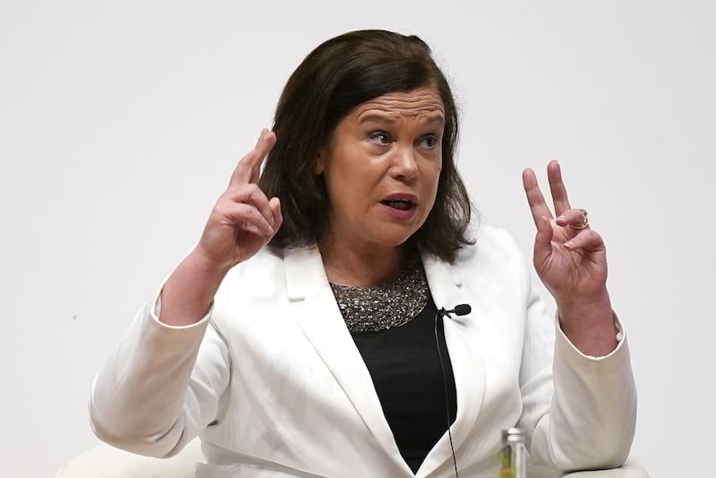 Sinn Fein Party leader Mary Lou McDonald attending the three-day international conference at Queen's University Belfast 