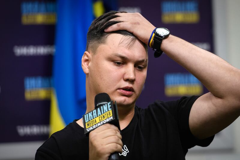 Russian defector Maksim Kuzminov attends a press conference in Kyiv, Ukraine, on September 5 2023 (Vladyslav Musiienko/AP)