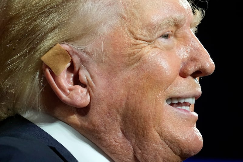 Republican presidential candidate Donald Trump speaks at a campaign rally after an attempt on his life. (AP Photo/Alex Brandon)